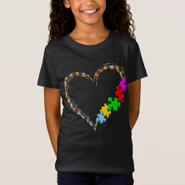 Autistisk| Ljudmedvetande Heart Puzzle Biet T Shirt (Framsida)