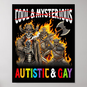 Autistisk Och Gay Pride Flammande Skelett Cowboy K Poster