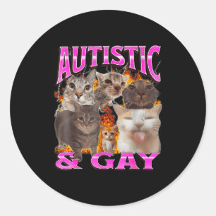 Autistisk Och Gay Roligt Katt Meme Bootleg Grafisk Runt Klistermärke