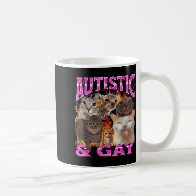 Autistisk Och Gay Rollig Katt Meme Bootleg Grafik  Kaffemugg (Höger)