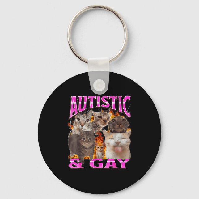 Autistisk Och Gay Rollig Katt Meme Bootleg Grafisk Nyckelring (Framsida)