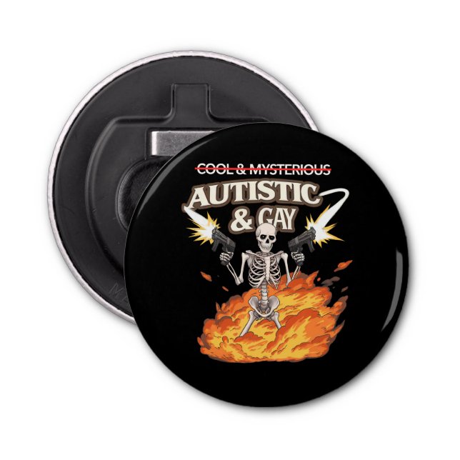 Autistisk och Gay Skeleton Funny Autism Awareness Flasköppnare (Framsidan)