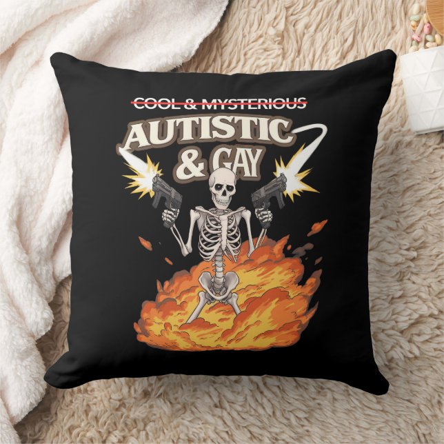 Autistisk och Gay Skeleton Funny Autism Awareness Kudde (Filt)