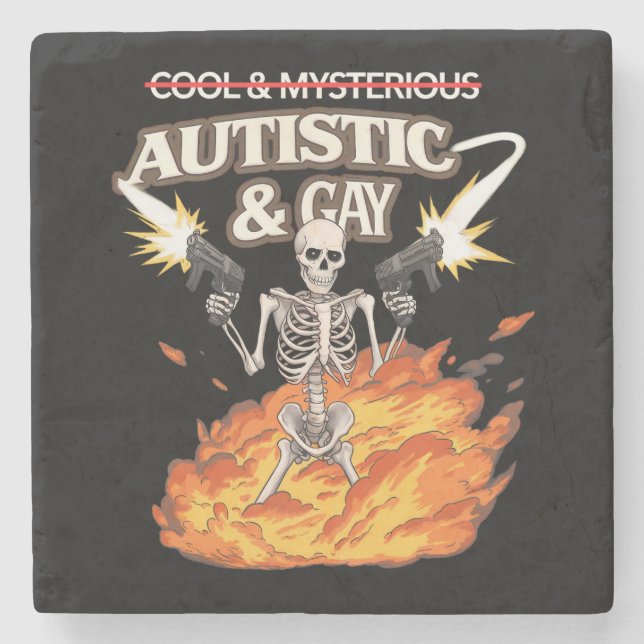 Autistisk och Gay Skeleton Funny Autism Awareness Stenunderlägg (Framsidan)