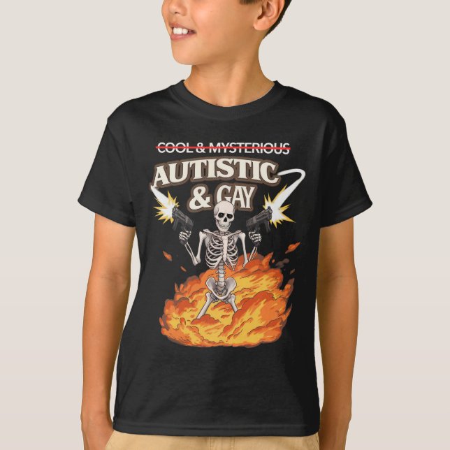 Autistisk och Gay Skeleton Funny Autism Awareness T Shirt (Framsida)