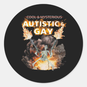 Autistisk och gay Skeleton Funny Autism Skeleton m Runt Klistermärke