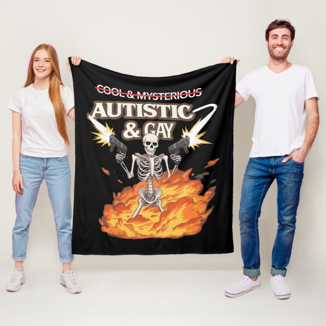 Autistisk och gay-skelett Roligt Autismmedvetande Fleecefilt (På plats)
