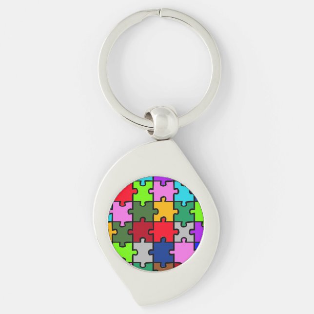 Autistisk pussel swirl silverfärgad nyckelring (Framsidan)