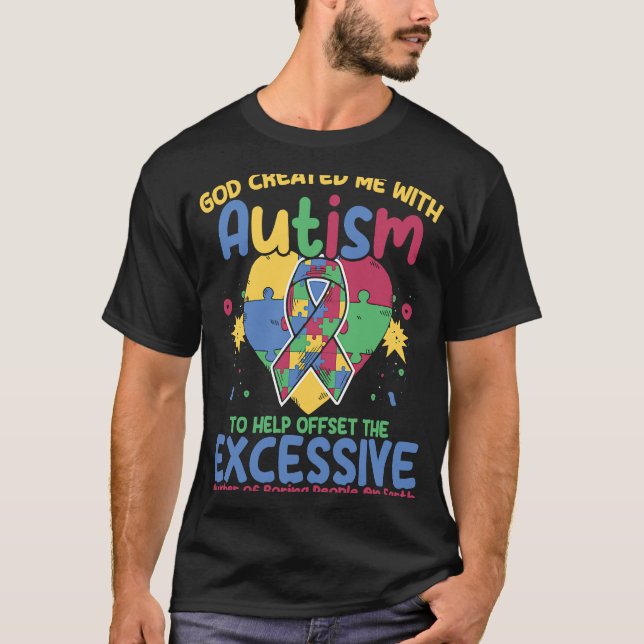 Autistisk puzzle Gud Skapat mig med autism Awarene T Shirt (Framsida)