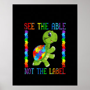 Autistisk Se tabellen, inte etiketten Turtle Puzzl Poster