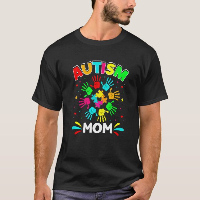 Autistiska Mamma Puzzle-supporterfamiljens antisem T Shirt (Framsida)