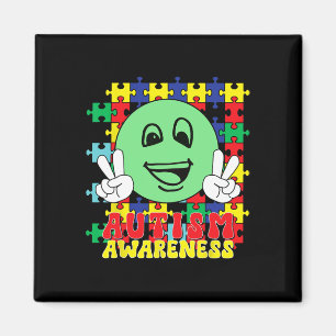 Autistiska Pusselbitar Leende Ansikte Autism Medve Magnet