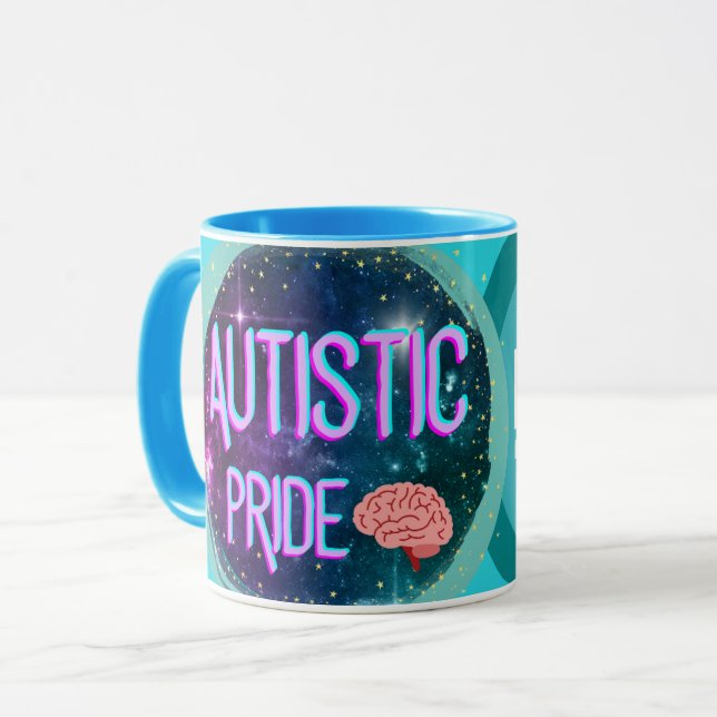 Autistiskt Pride Teal Brain Coffee Mugg (Framsida vänster)
