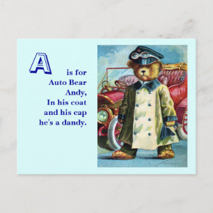 Auto Bear Andy - Brev A - Vintage Nalle Vykort