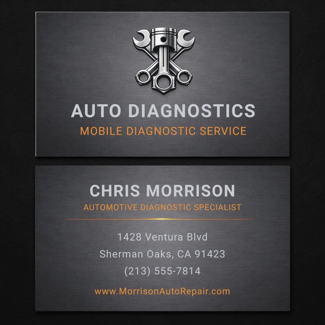 Auto Bil Diagnostik Reparation Metallisk Visitkort (Skapare uppladdad)