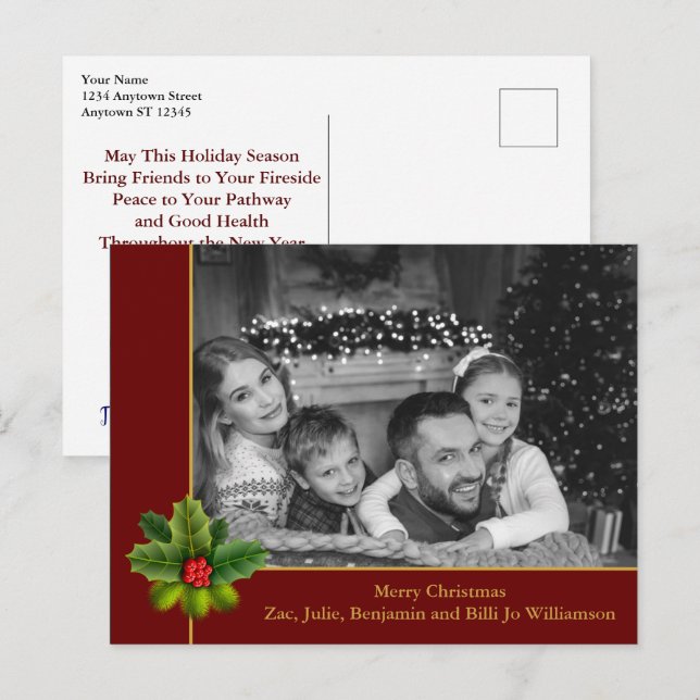 Auto Black and White Photo Holly Red-jul Vykort (Fram/baksida)