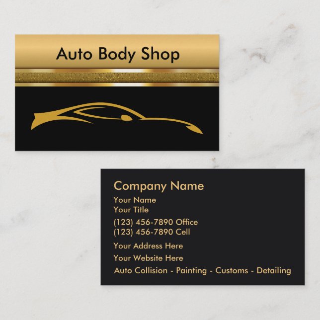 Auto Body Shop Black och Golden Affärskorts Visitkort (Fram/baksida)