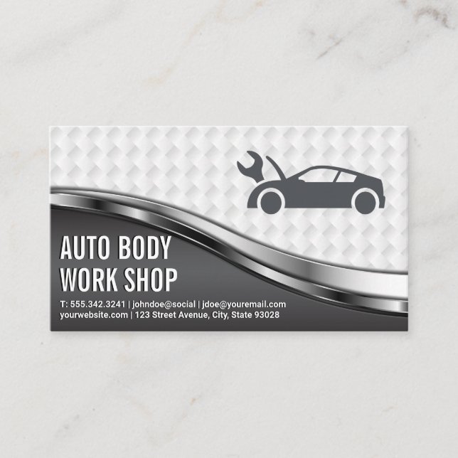 Auto Body Work Shop | Logotyp med Wrench Visitkort (Framsida)