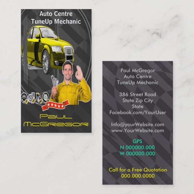 Auto Centre  - TuneUp Mechanic Business Card Visitkort (Fram/baksida)