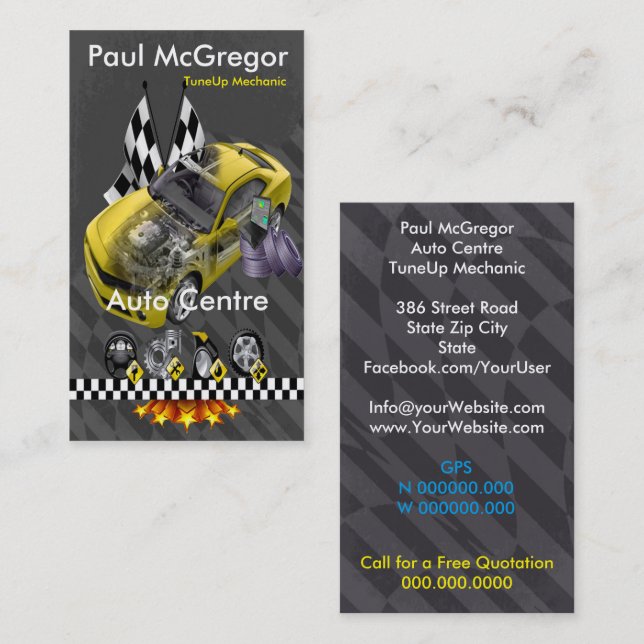 Auto Centre / TuneUp Mechanic Business Card Visitkort (Fram/baksida)