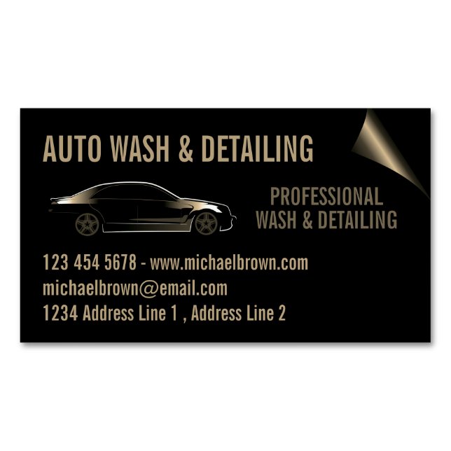 Auto Detail Rengöring Tvätt guld Magnetiska Visitkort (Framsida)
