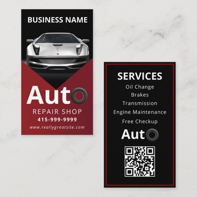 Auto Detailing Fordon Bilreparation Röd & svart Visitkort (Fram/baksida)