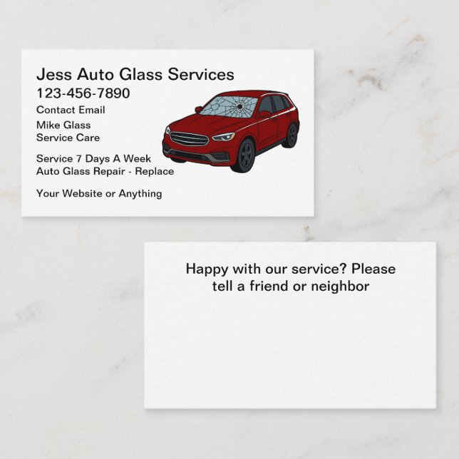 Auto Glass Repair Replace Service Visitkort (Fram/baksida)