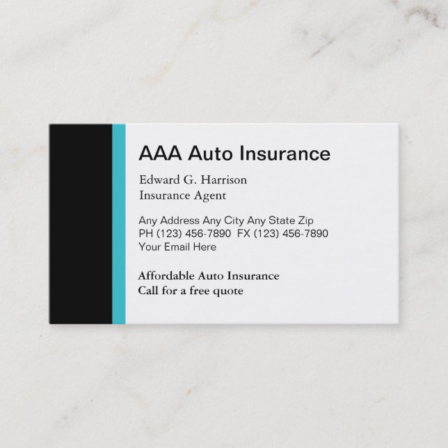 Auto Insurance Agent-Affärskort Visitkort (Framsida)