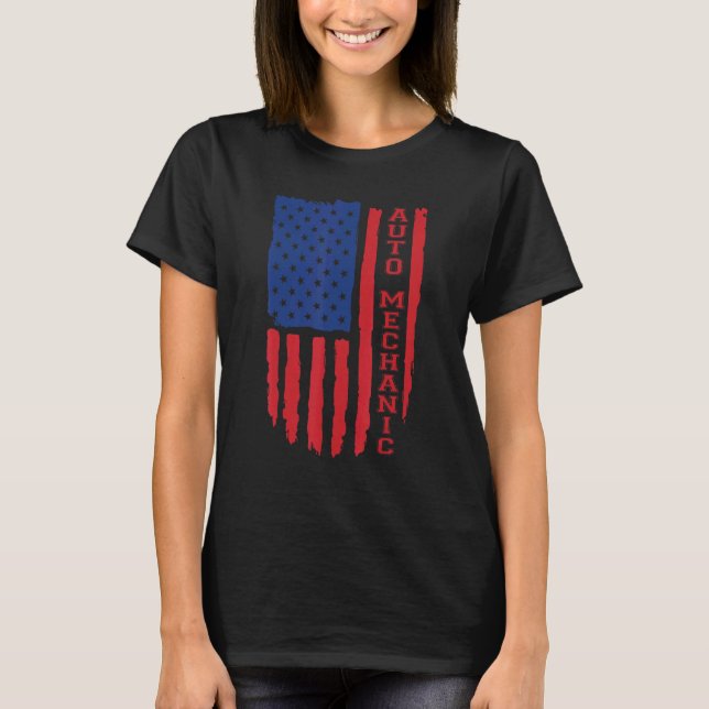 Auto Mechanic American Flagga Usa T Shirt (Framsida)