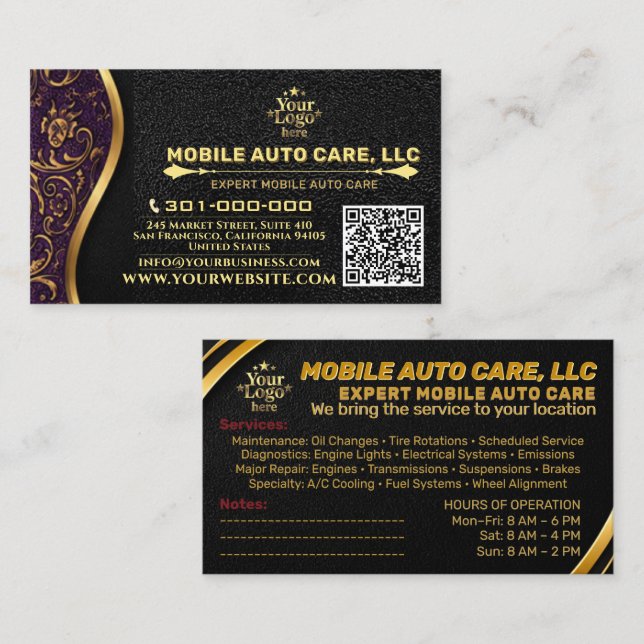 Auto Reparation & Bil AC Specialist Metall Guld &  Visitkort (Fram/baksida)