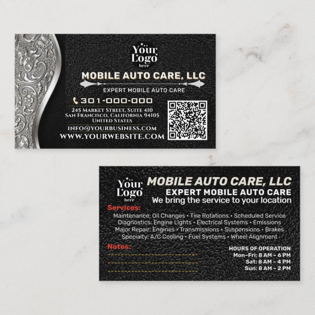 Auto Reparation & Bil AC Specialist Metall Silver  Visitkort (Fram/baksida)