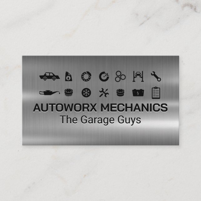 Auto Services Icons | Metallic Visitkort (Framsida)