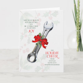 Auto Shop Wrench Business Cheer Custom Name Helgkort