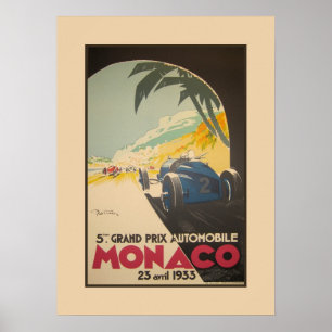 Auto Tävla Grand Prix Monaco 1933 Poster