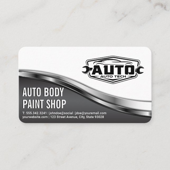 Auto Tech Body Shop | Ikoner för bilservice Visitkort (Framsida)