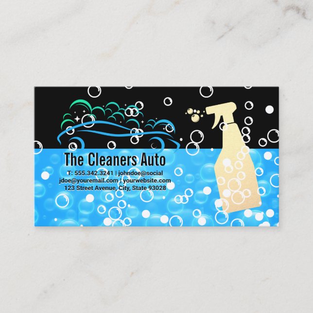 Auto Wash Logotyp | Tvål Bubblor Blå Visitkort (Framsida)