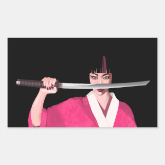 Autocollant japonaise en kimono avec un sabre rektangulärt klistermärke