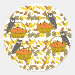 Autocollants Ronds Chouettes d'Automne et Panier d Runt Klistermärke
