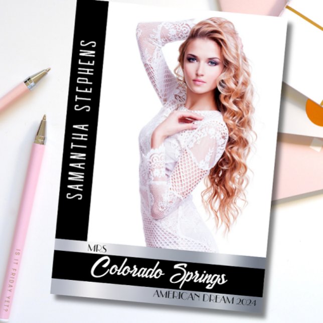 Autografkort för anpassningsbar för Skönhetstävlin Inbjudningar (Pageant Autograph Card Template | Silver Shine Customizable design for comp cards pageants)