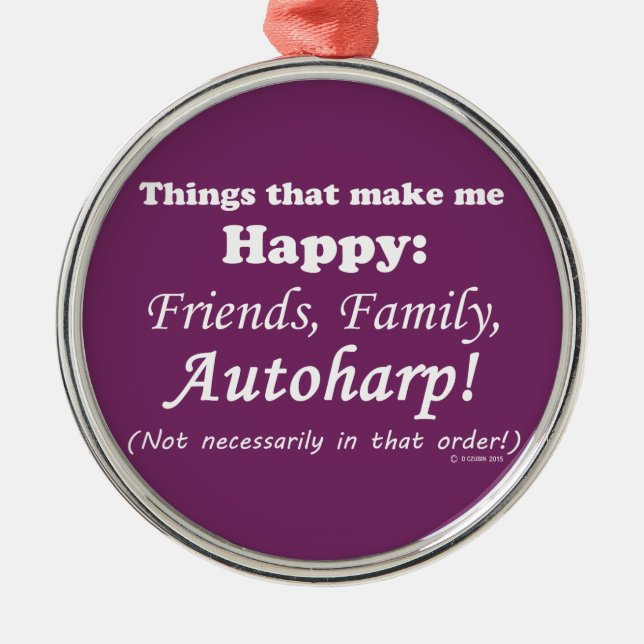 Autoharp gör mig Lycklig Julgransprydnad Metall (Framsidan)