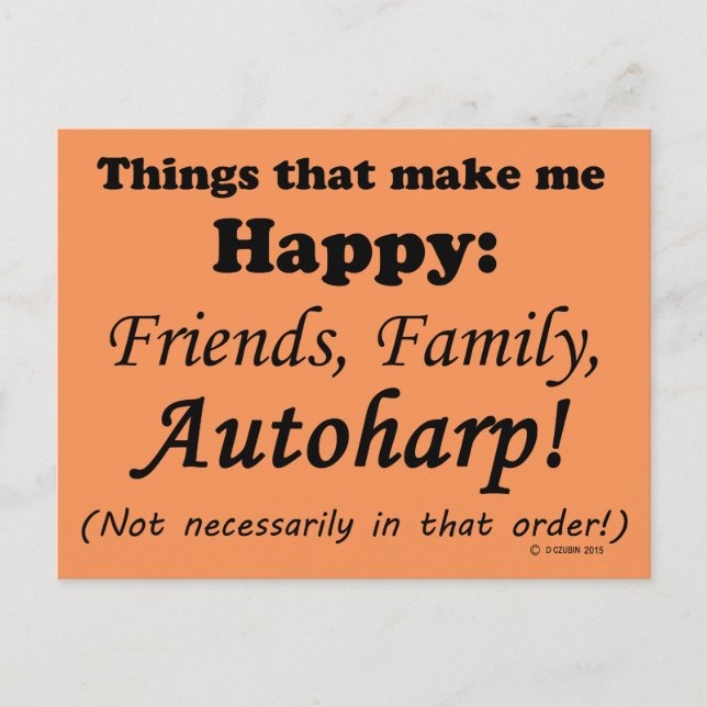 Autoharp gör mig Lycklig Vykort (Framsida)