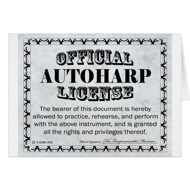 Autoharp-licens Hälsningskort (Framsidan Horizontal)