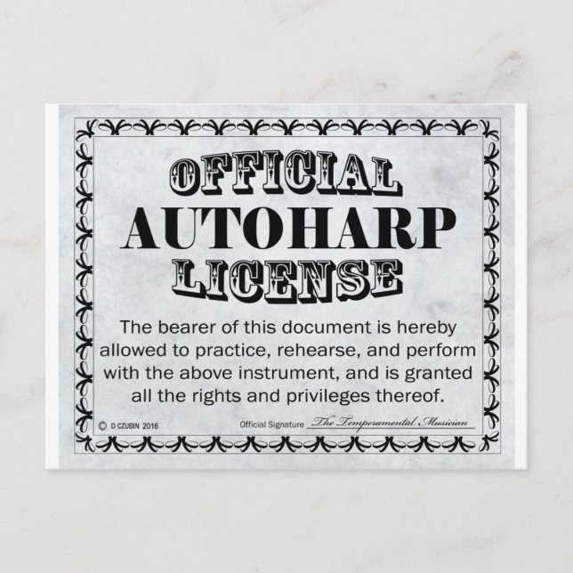 Autoharp-licens Vykort (Framsida)