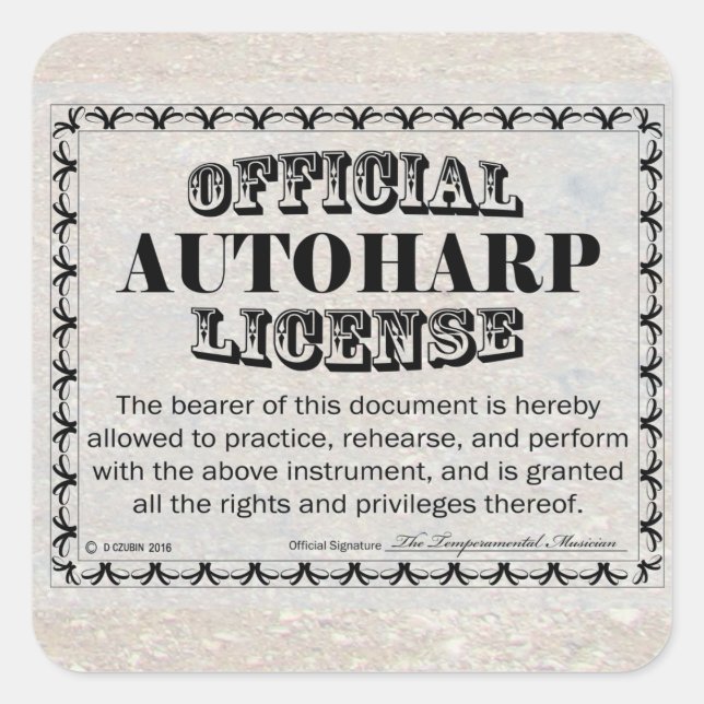 Autoharp License Square-etikett Fyrkantigt Klistermärke (Framsida)