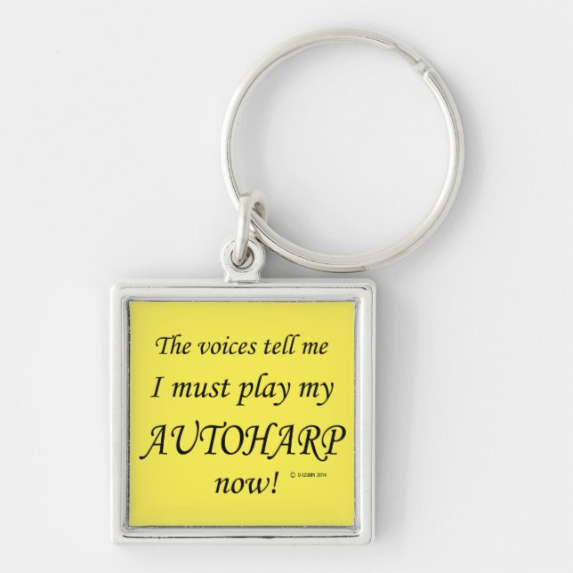 Autoharp Voices säger must Play Fyrkantig Silverfärgad Nyckelring (Framsidan)