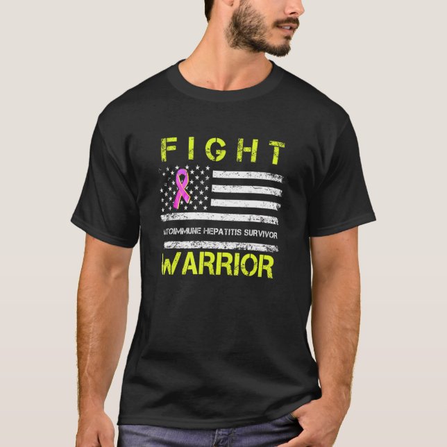 Autoimmunt hepatit Survivor Warrior America Flagga T Shirt (Framsida)