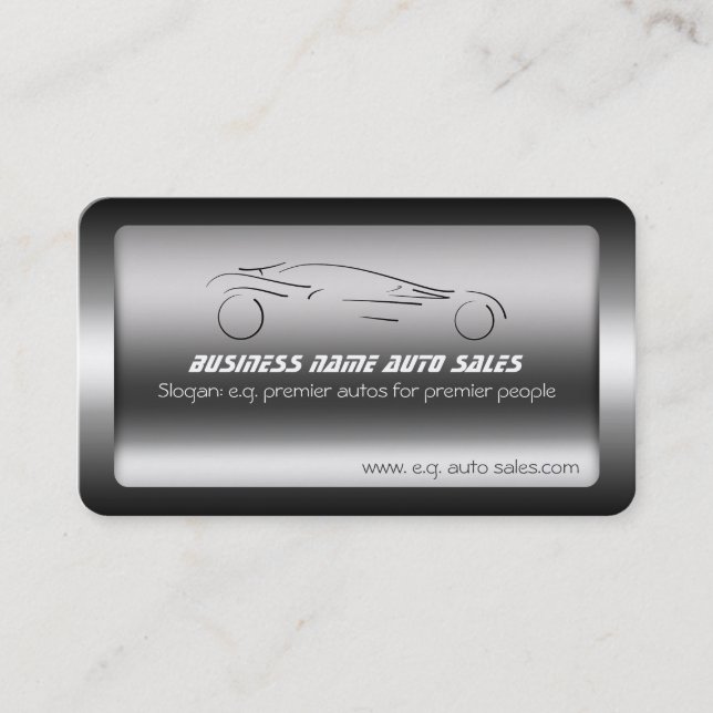 Automatisk bil på borstat stål - portärmall visitkort (Framsida)