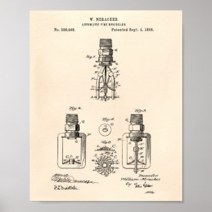 Automatisk brandsprinkler 1888 Patent - gammal pre Poster