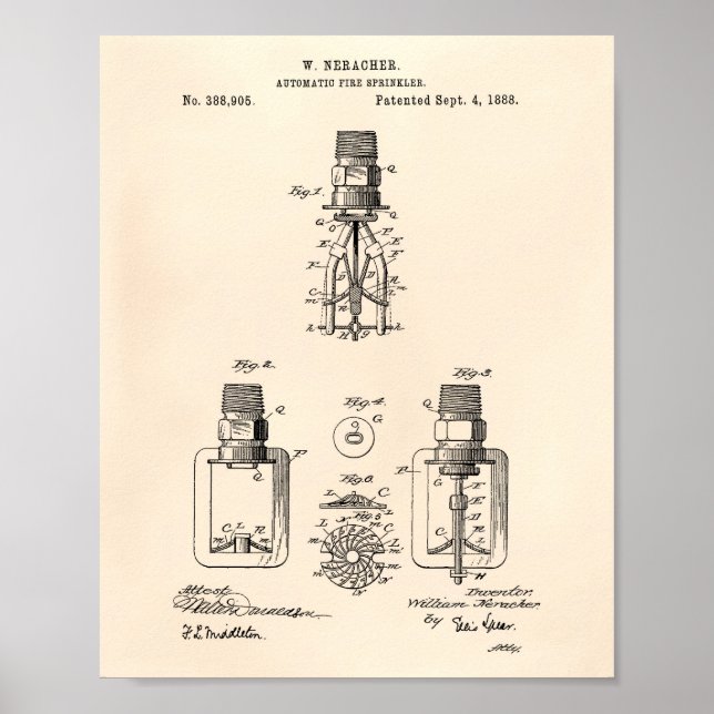 Automatisk brandsprinkler 1888 Patent - gammal pre Poster (Framsidan)
