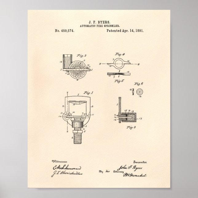 Automatisk brandsprinkler 1891-patent - gammal pre poster (Framsidan)
